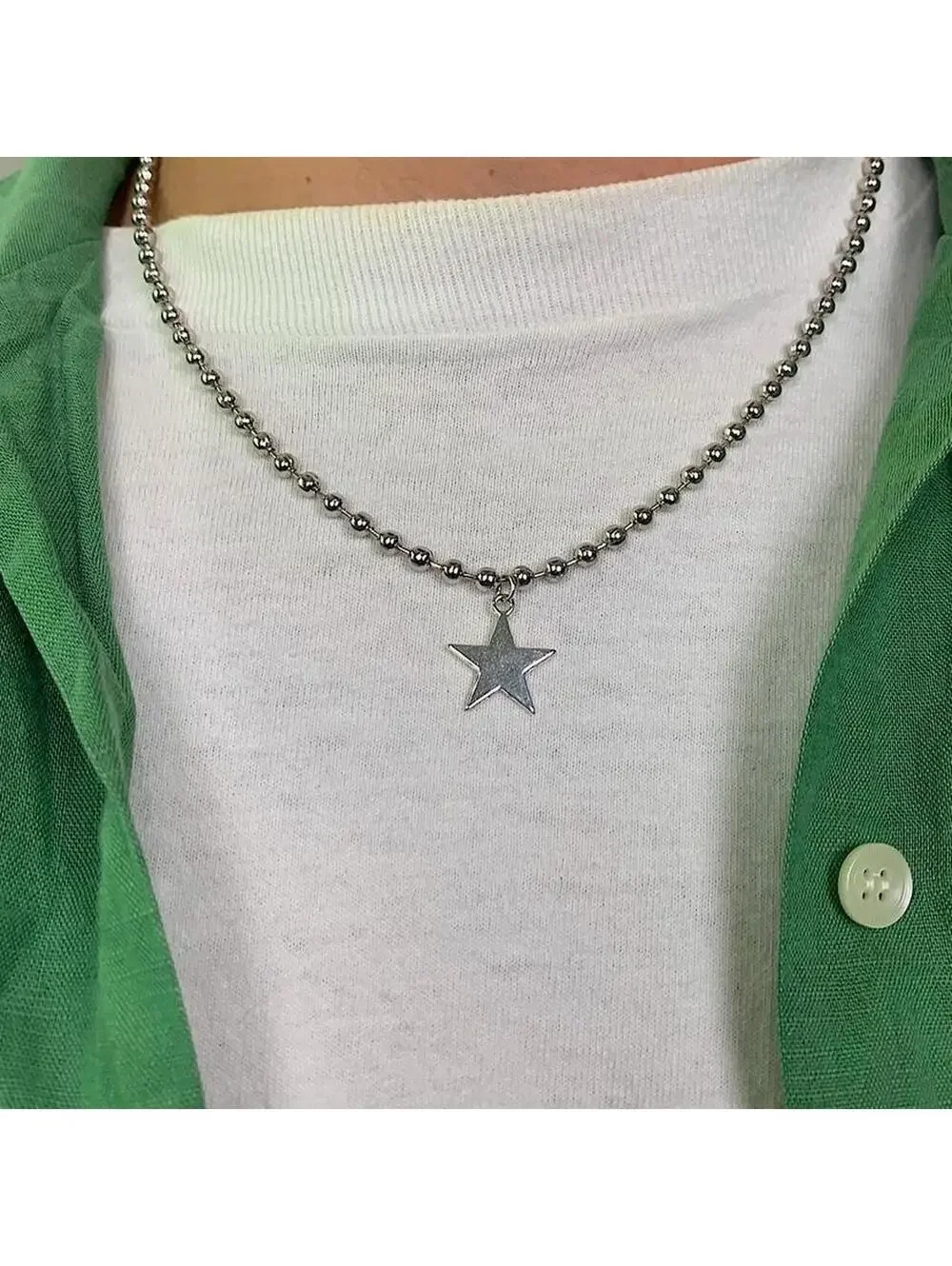 Steel Star Pendant y2k Cyber style choker necklace. Men’s women’s unisex. 17.5